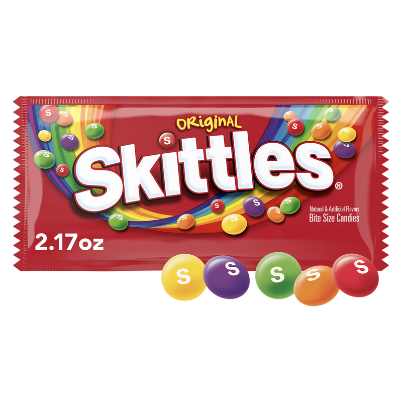 SKITTLES Original Chewy Candy, Full Size, 2.17 oz Bag