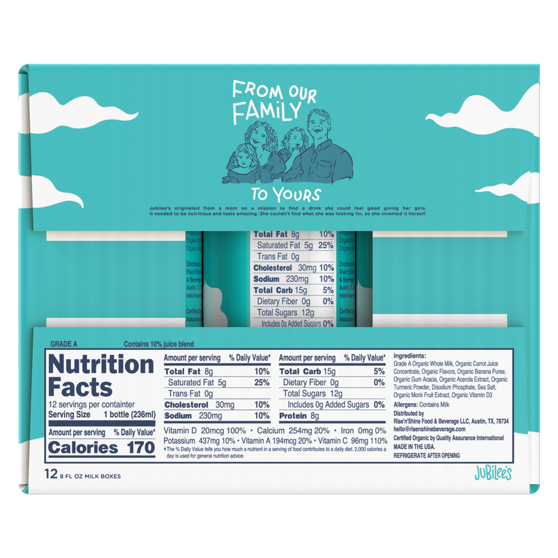 Jubilee's Organic Banana Cream Pie Protein Milk 12pk 8oz Ctn- XL