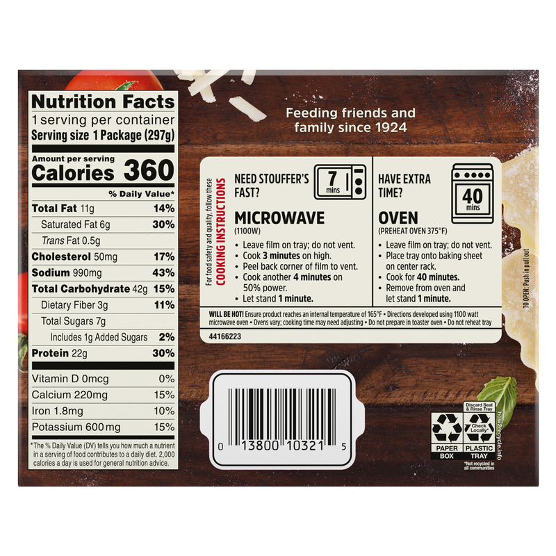 Stouffers Frozen Lasagna With Meat Sauce Meal 10.5oz