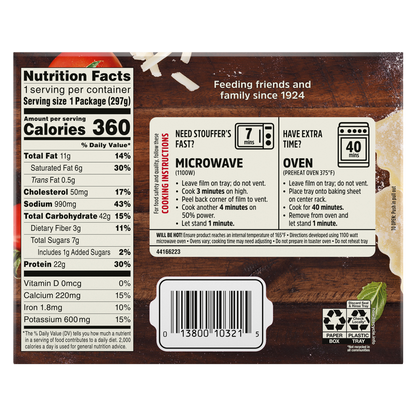 Stouffers Frozen Lasagna With Meat Sauce Meal 10.5oz