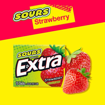 EXTRA SOURS Strawberry Sugar Free Chewing Gum, 15 Stick Pack