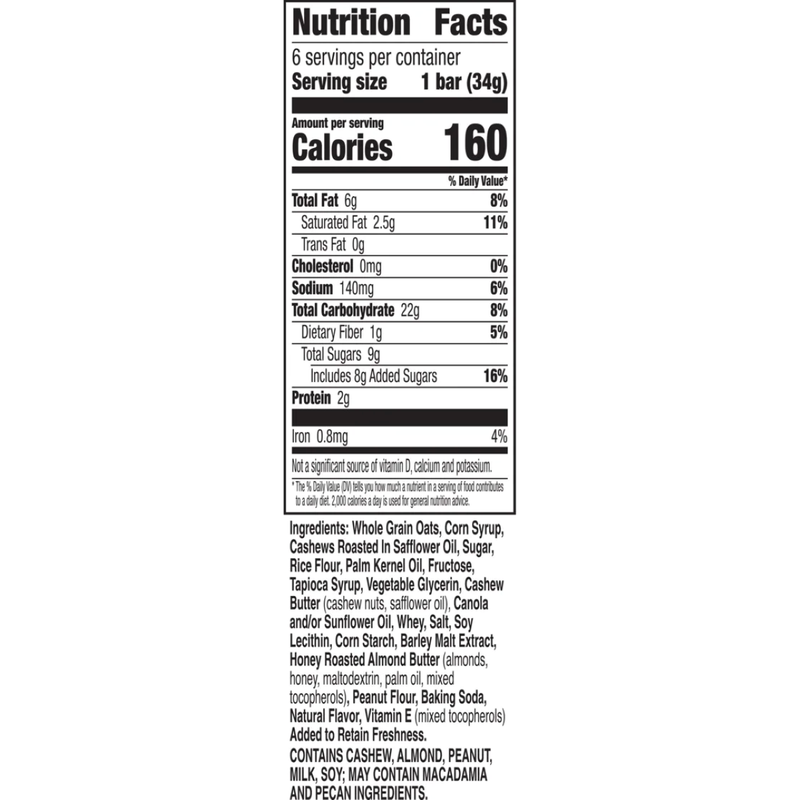 Nature Valley Cashew Bars, 6 ct
