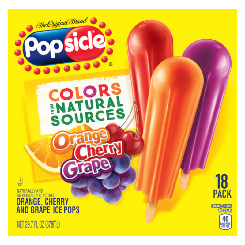 Popsicle Original Orange, Cherry, Grape Ice Pops 18ct