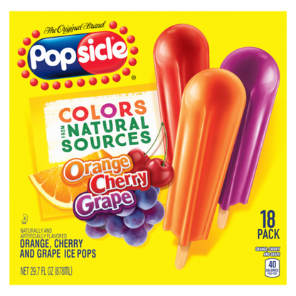 Popsicle Original Orange, Cherry, Grape Ice Pops 18ct
