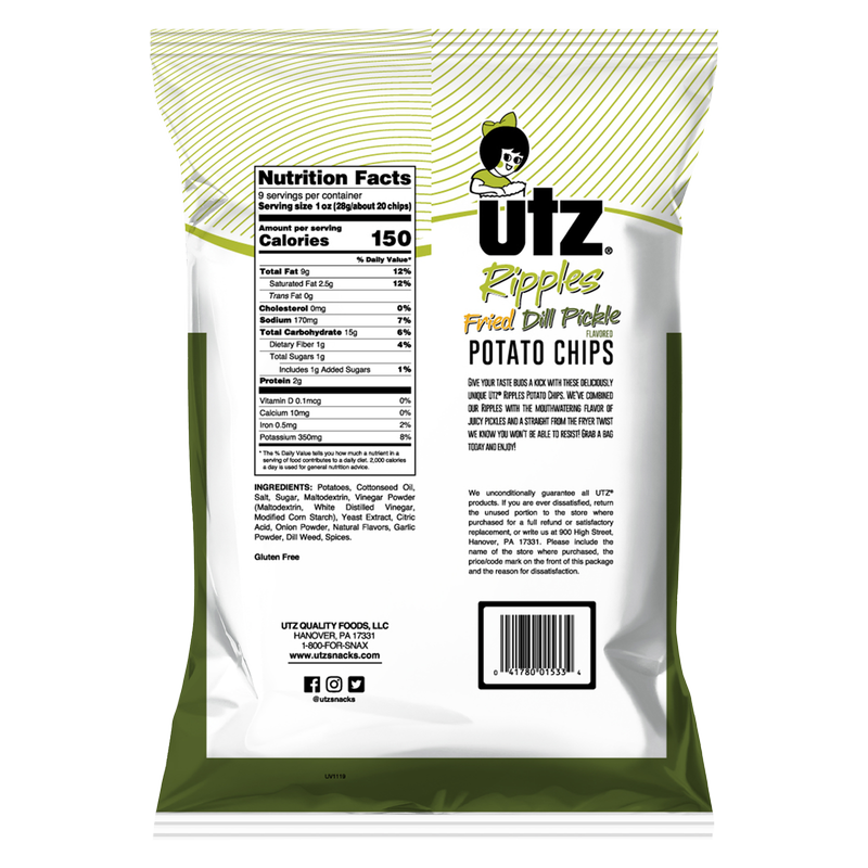 Utz Potato Chips Ripples Fried Dill Pickle 9oz