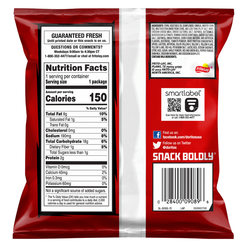 Doritos Tortilla Chips Nacho Cheese Flavored 1 Oz