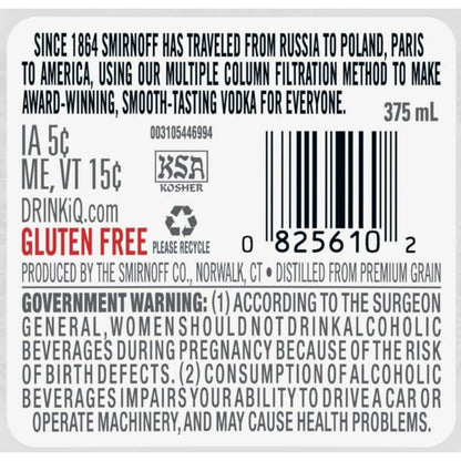 Smirnoff Vodka 375ml PET (80 Proof)