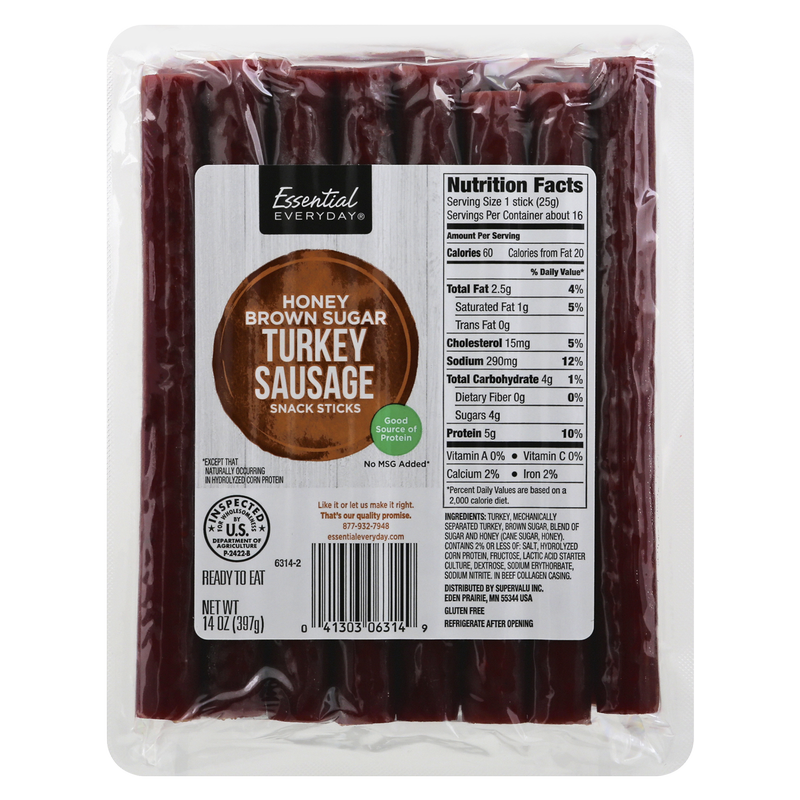Essential Everyday Honey Brown Sugar Turkey Sausage Snack Sticks 14oz