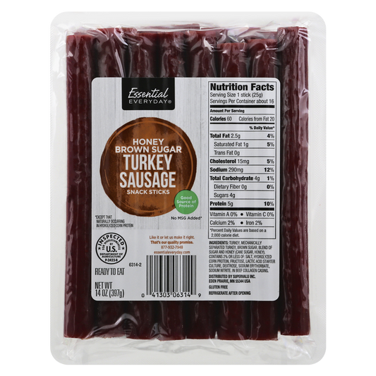 Essential Everyday Honey Brown Sugar Turkey Sausage Snack Sticks 14oz