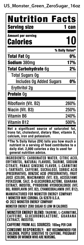 Monster Energy Zero Sugar 12pk 16oz Can - XL
