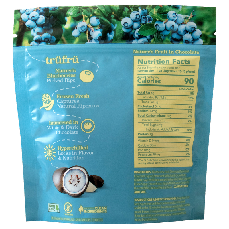 Tru Fru Natures Blueberries Hyper Chilled in White & Dark Chocolate, 8oz