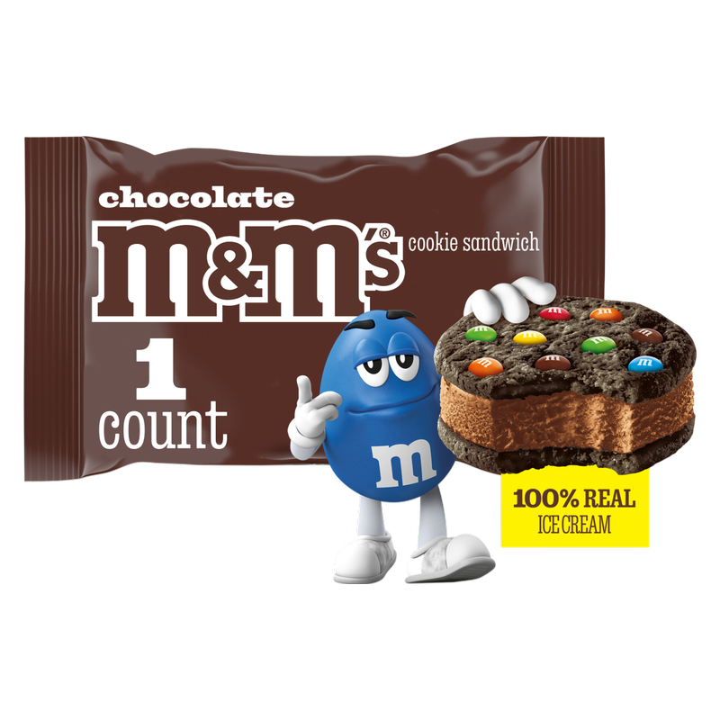 M&M'S Ice Cream Chocolate Cookie Sandwich, Reduced Fat Chocolate Ice Cream Dessert Cookie Sandwich, 4 Oz