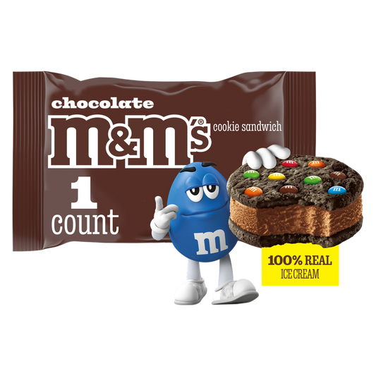M&M'S Ice Cream Chocolate Cookie Sandwich, Reduced Fat Chocolate Ice Cream Dessert Cookie Sandwich, 4 Oz