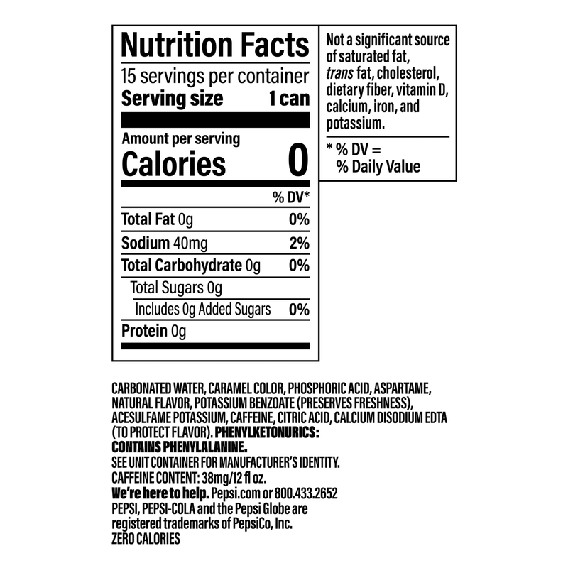 Pepsi Zero Sugar 15pk 12oz Can