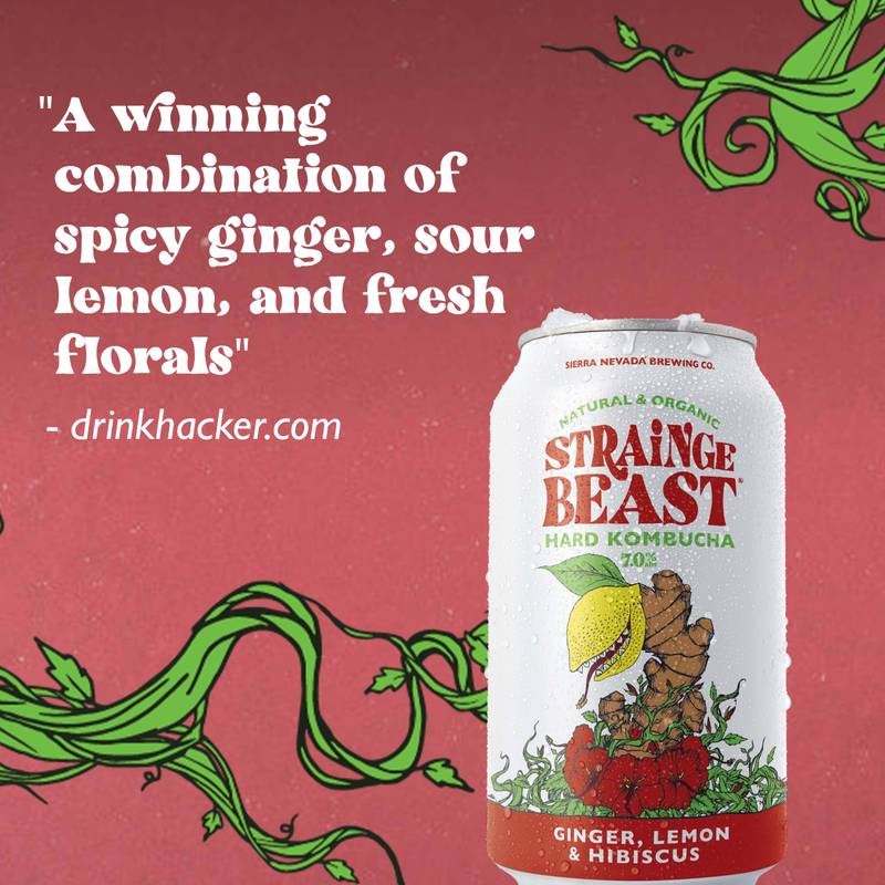 Strainge Beast Hard Kombucha Ginger Lemon Hibiscus 6pk 12oz Can