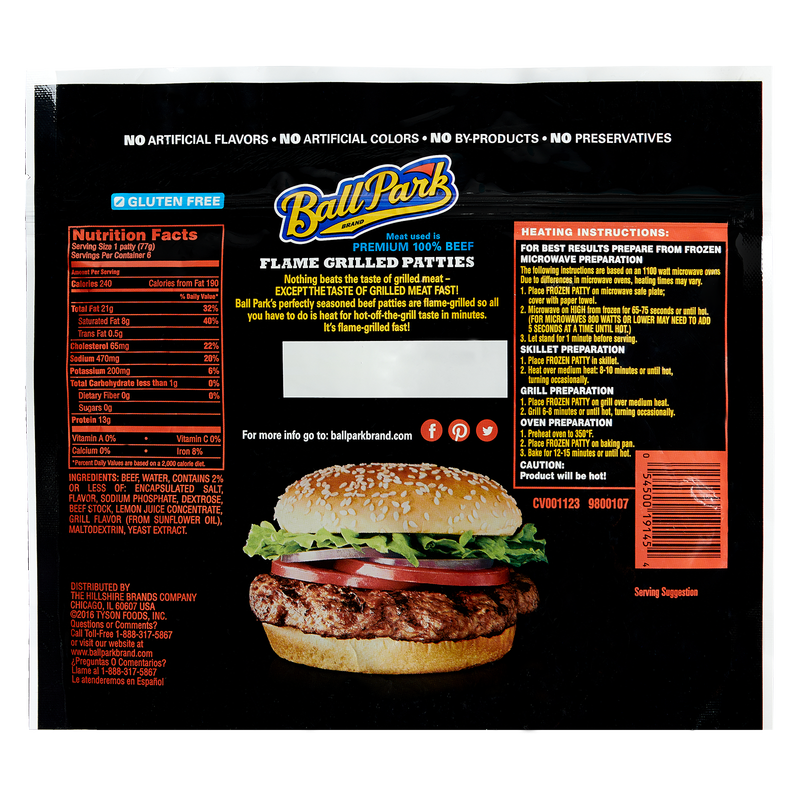 Ball Park Frozen Flamed Grilled Original Beef Patties 6ct 16.2oz