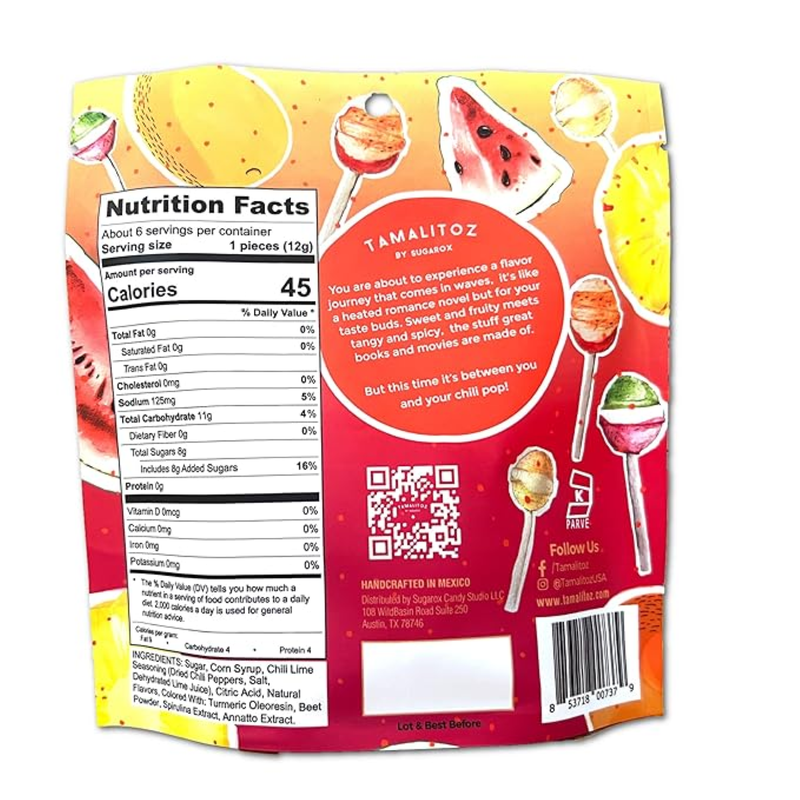 Tamalitoz by Sugarox Chili Pops, 2.75 oz