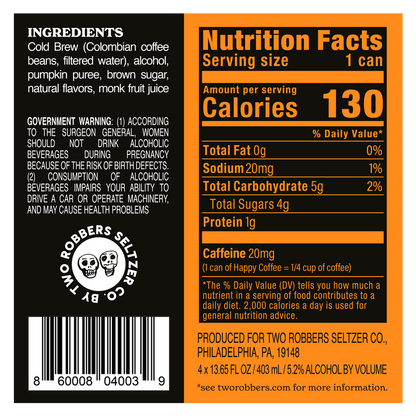 Two Robbers Happy Coffee Pumpkin 4pk 16oz Can 5.2% ABV