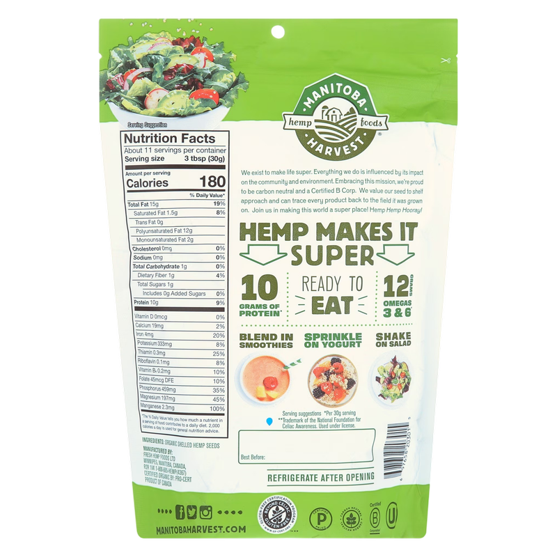 Manitoba Harvest Organic Hemp Hearts Shelled Hemp Seeds 12oz