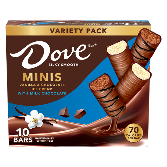 DOVE Vanilla & Chocolate Ice Cream Mini Milk Chocolate Ice Cream Bars , 10ct