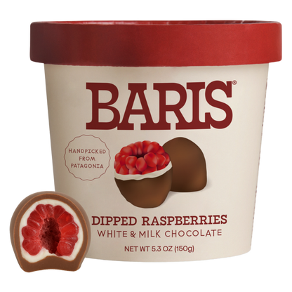 Baris Dipped Raspberries Double White & Milk Chocolate, 5.3oz