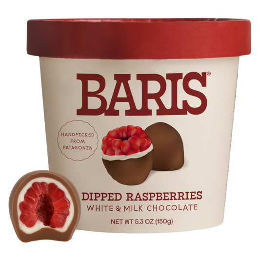 Baris Dipped Raspberries Double White & Milk Chocolate, 5.3oz