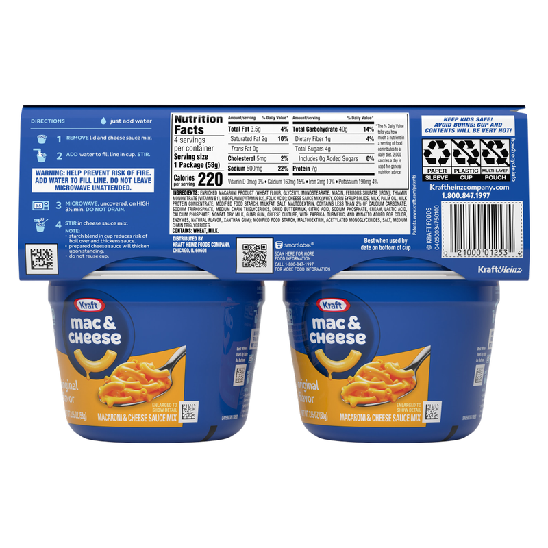 Kraft Original Mac and Cheese Cups Easy Microwavable Dinner, 4ct.