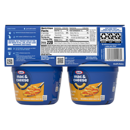Kraft Original Mac and Cheese Cups Easy Microwavable Dinner, 4ct.
