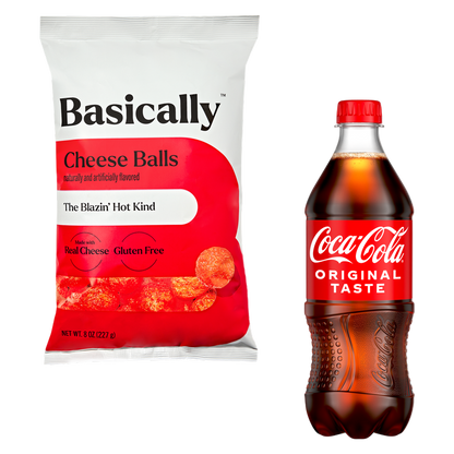 Coke 20oz + Basically Blazin' Hot Cheese Balls 8oz Bundle
