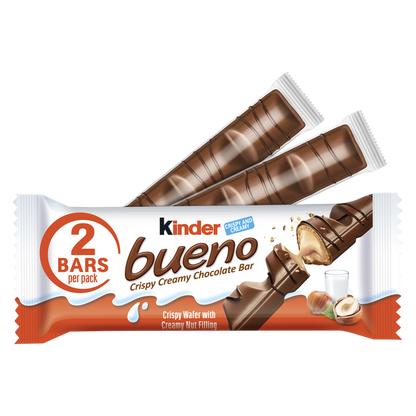 Kinder Bueno Milk Chocolate and Hazelnut Cream, 2 Individually Wrapped Chocolate Bars, 1.5 oz