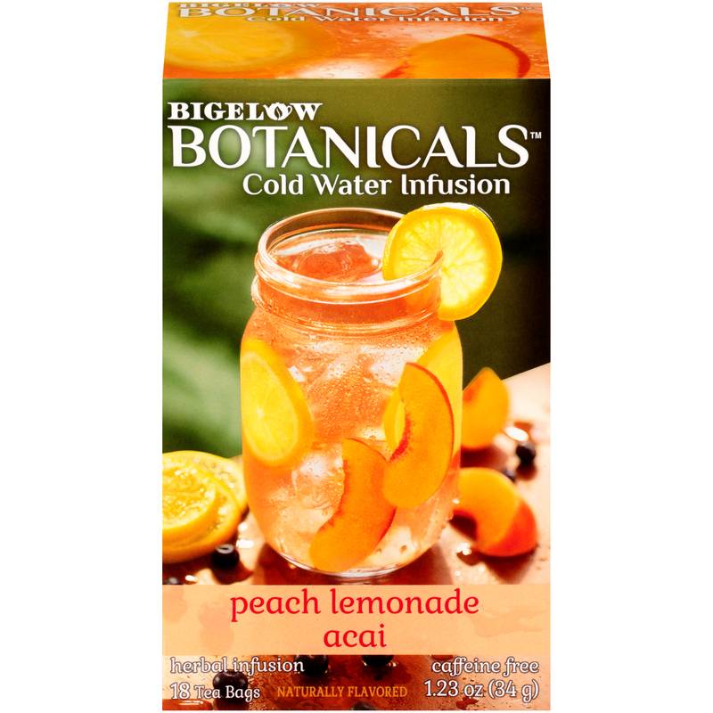 Bigelow Botanicals Peach Lemonade Acai Cold Water Infusion Caffeine Free Tea Bags 18ct Box