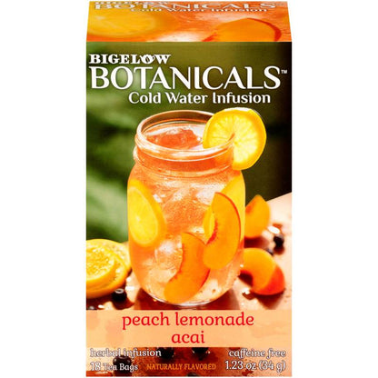 Bigelow Botanicals Peach Lemonade Acai Cold Water Infusion Caffeine Free Tea Bags 18ct Box