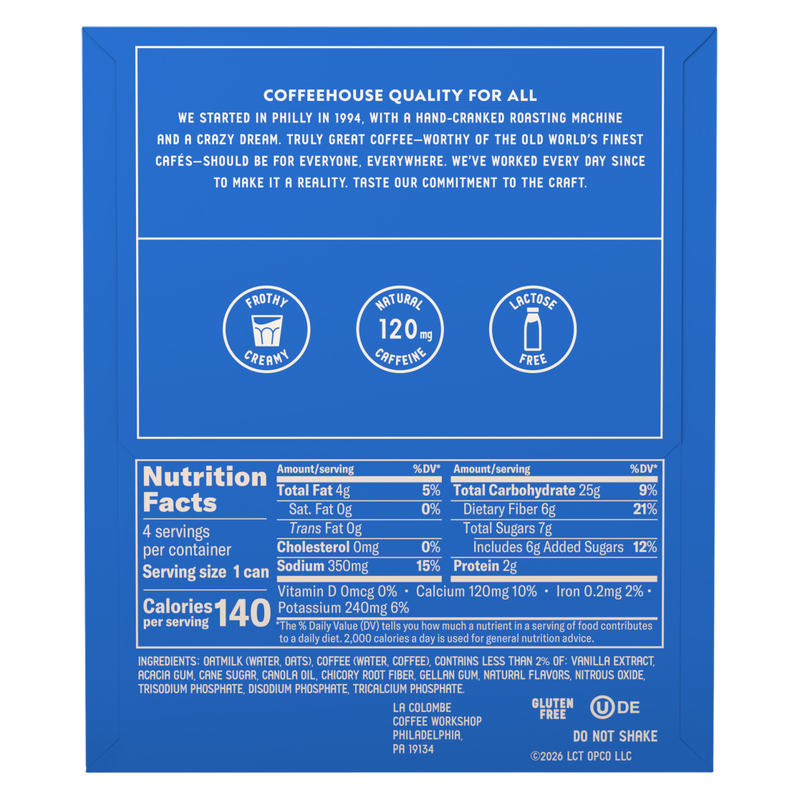 La Colombe Oatmilk Vanilla Draft Latte 4pk 9oz Can