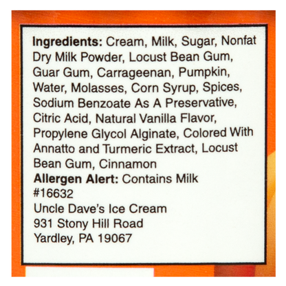 Uncle Dave's Super Premium "Pumpkin" Ice Cream Pint