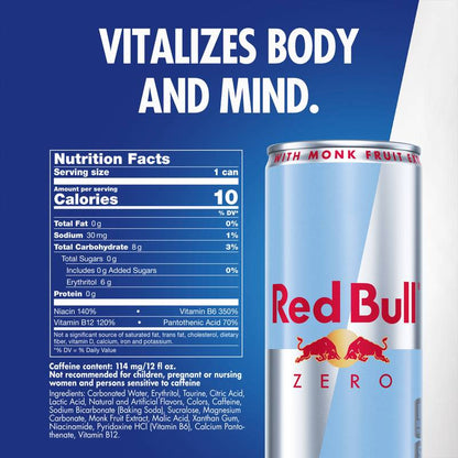 Red Bull Energy Drink Zero 24pk 12oz Can- XL