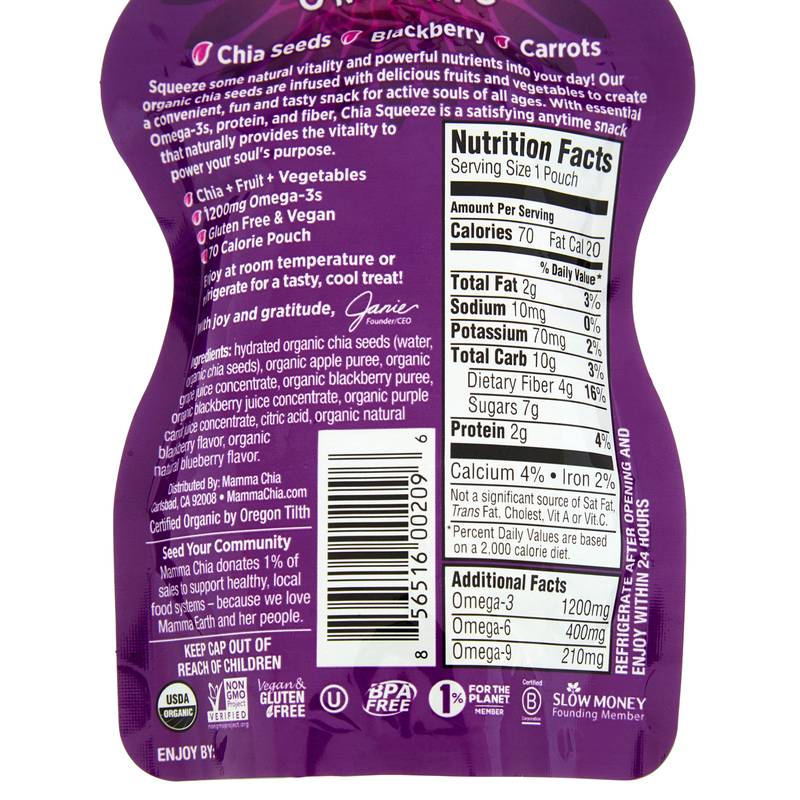 Mamma Chia Blackberry Bliss Squeeze Pouch 3.5oz