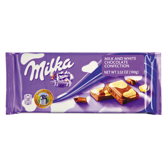 Milka Happy Cow Milk & White Chocolate Bar 3.5oz