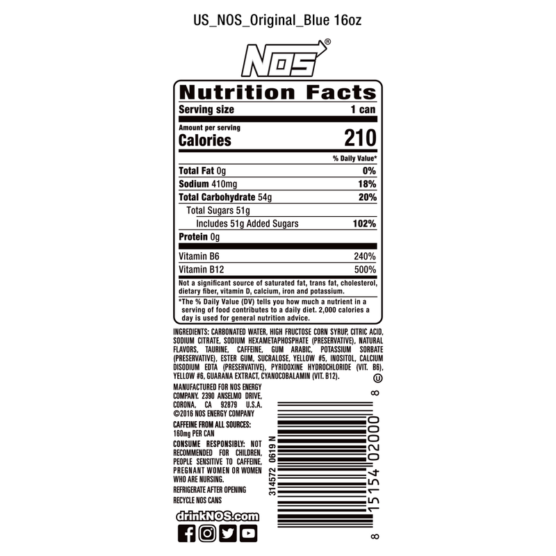 NOS Energy Drink 12pk 16oz Can- XL
