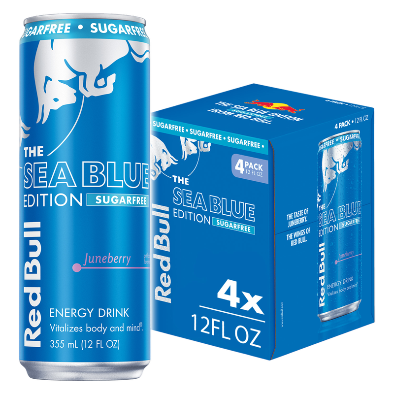 Red Bull Sugar Free Energy Drink The Sea Blue Edition Juneberry 4pk 12oz Can