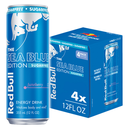 Red Bull Sugar Free Energy Drink The Sea Blue Edition Juneberry 4pk 12oz Can