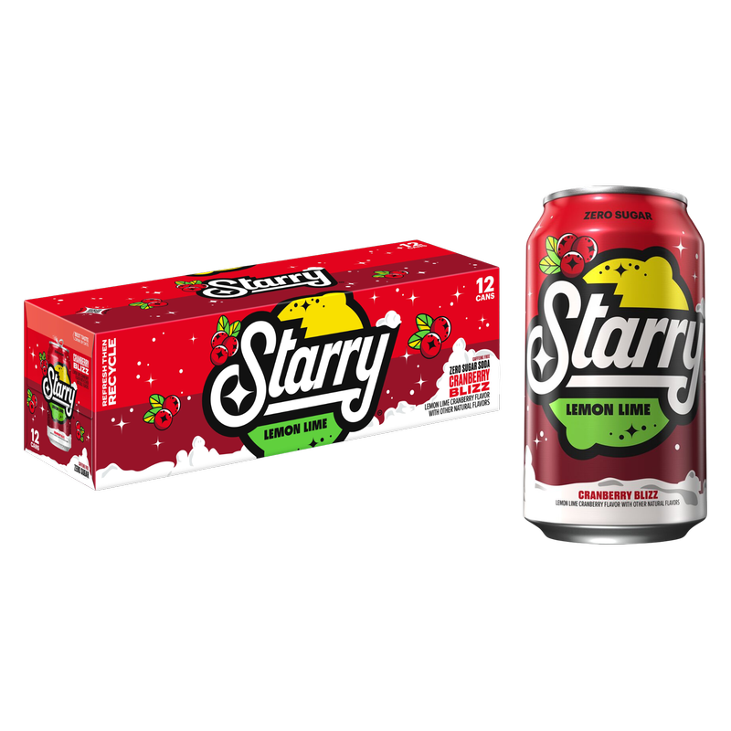 Starry Zero Sugar Soda Lemon Lime Cranberry Blizz 12pk 12oz Can