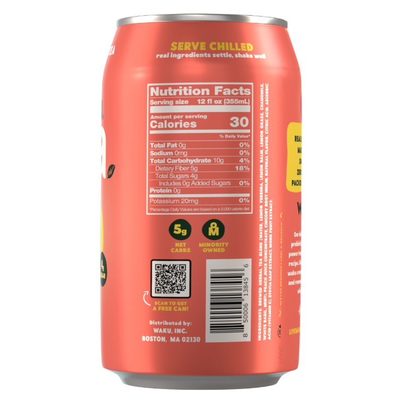 Waku Prebiotic Tea Peach 12oz Can