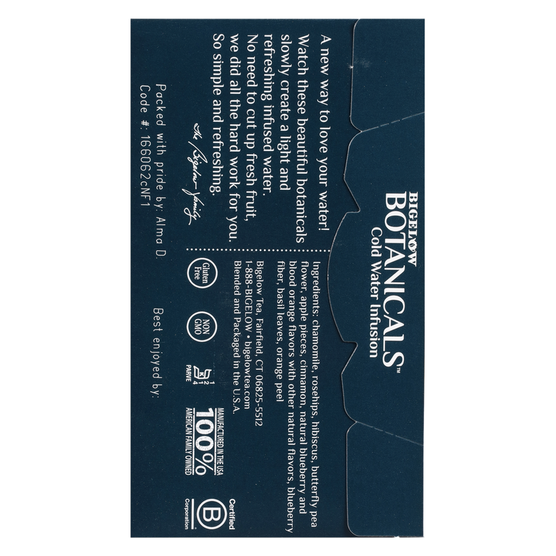 Bigelow Botanicals Blueberry Citrus Basil Cold Water Infusion Caffeine Free Tea Bags 18ct Box