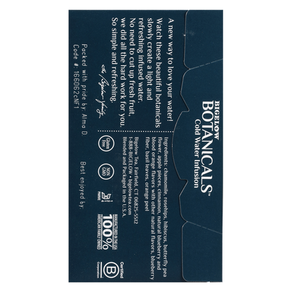 Bigelow Botanicals Blueberry Citrus Basil Cold Water Infusion Caffeine Free Tea Bags 18ct Box