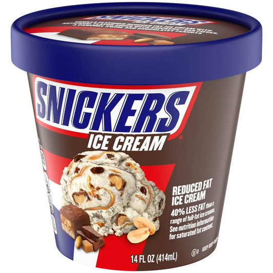 SNICKERS Ice Cream Reduced Fat Vanilla Ice Cream, Caramel, and Snickers Candy Bar Pieces, 14 Oz