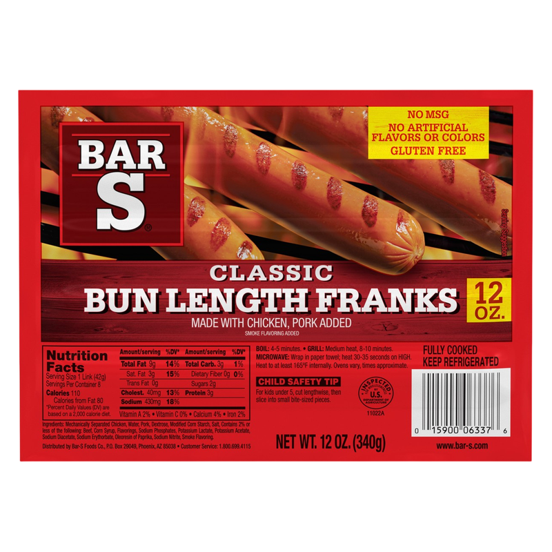 Bar-S Classic Bun Length Franks - 12oz
