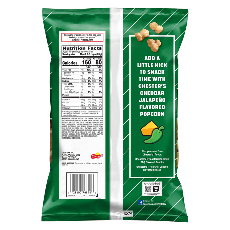 Chester's Fries Corn And Potato Snacks Cheddar Jalapeno Popcorn 4.25 Oz