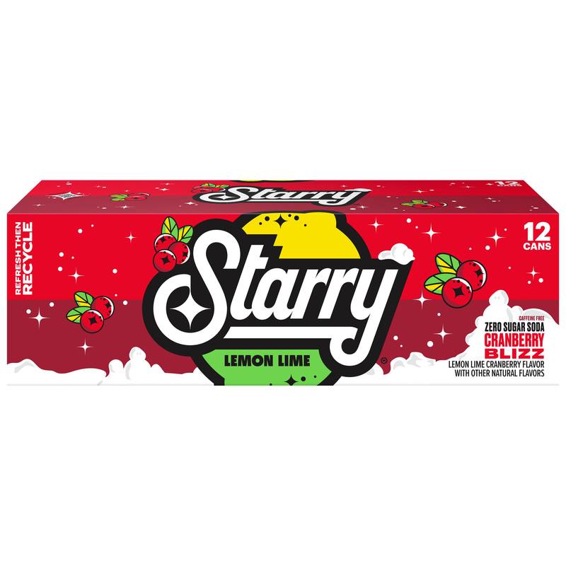 Starry Zero Sugar Soda Lemon Lime Cranberry Blizz 12pk 12oz Can
