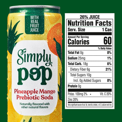 Simply Pop Pineapple Mango Prebiotic Soda 12oz Can