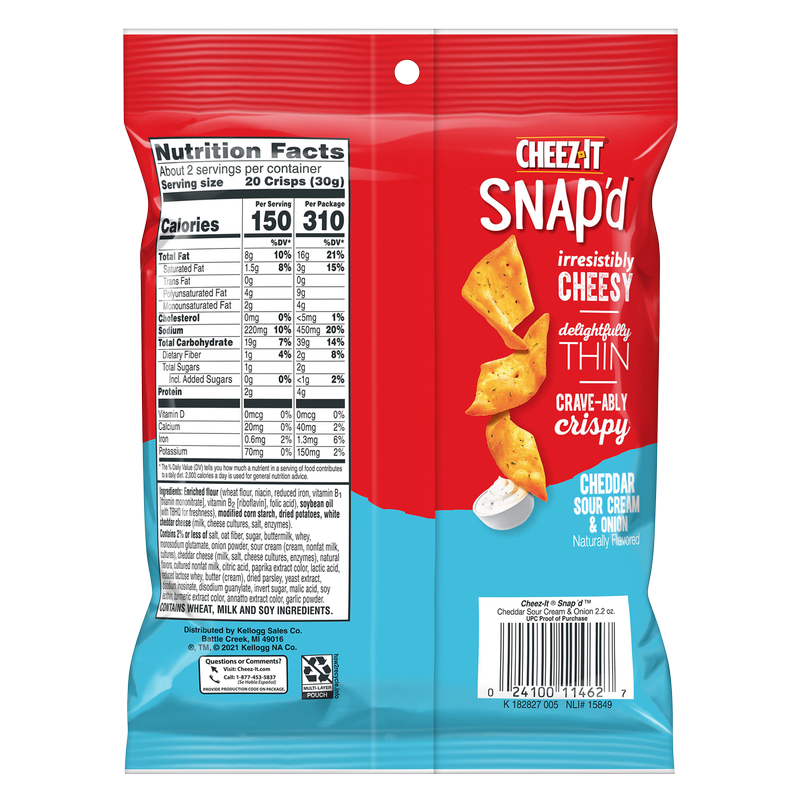 Cheez-It Snap'd Cheddar Sour Cream & Onion Crackers 2.2oz